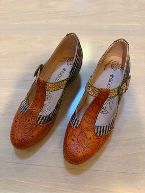 Handcrafted Orange Mary Jane Low Heel